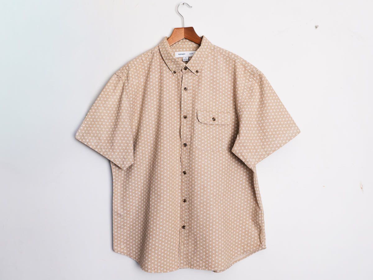 Camisa Old Navy beige con estampado — Talla XL Slim Fit