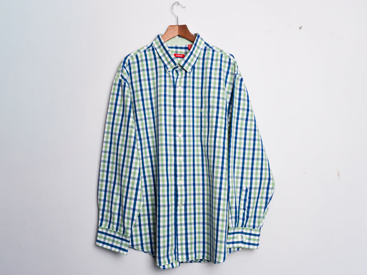 Camisa Izod de cuadros verdes, azules y blancos — Talla XXL