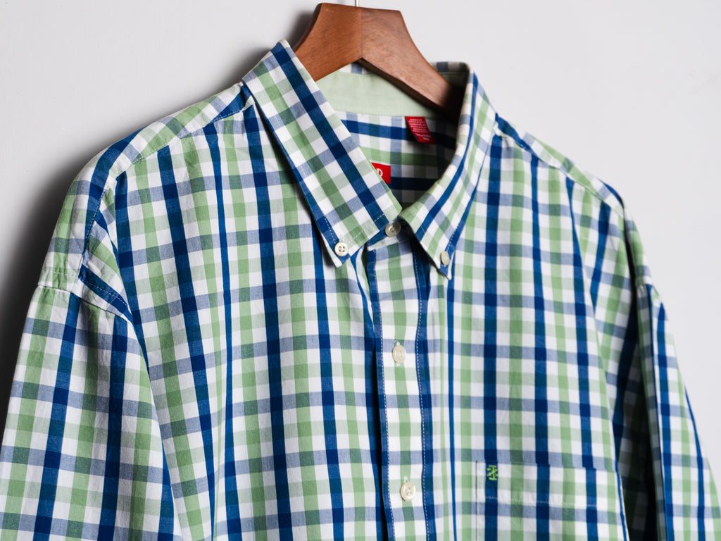 Camisa Izod de cuadros verdes, azules y blancos — Talla XXL