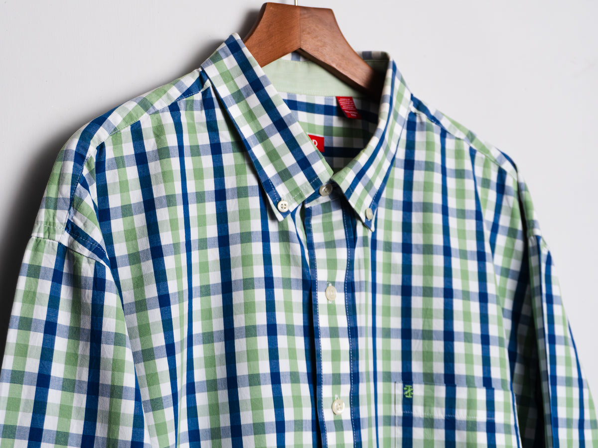Camisa Izod de cuadros verdes, azules y blancos — Talla XXL