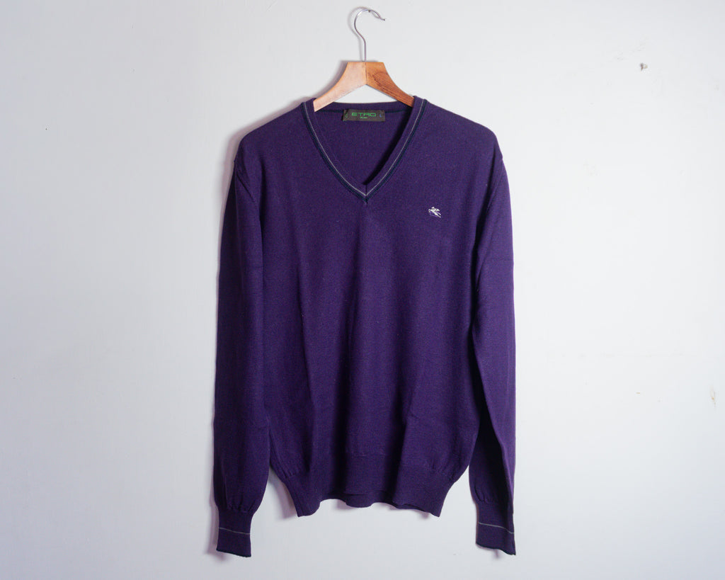 Suéter Etro morado de lana con cuello en V — Talla L