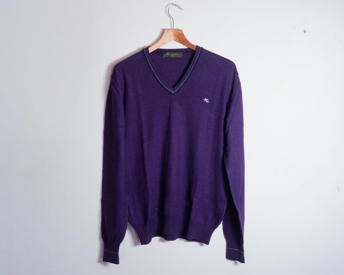 Suéter Etro morado de lana con cuello en V — Talla L