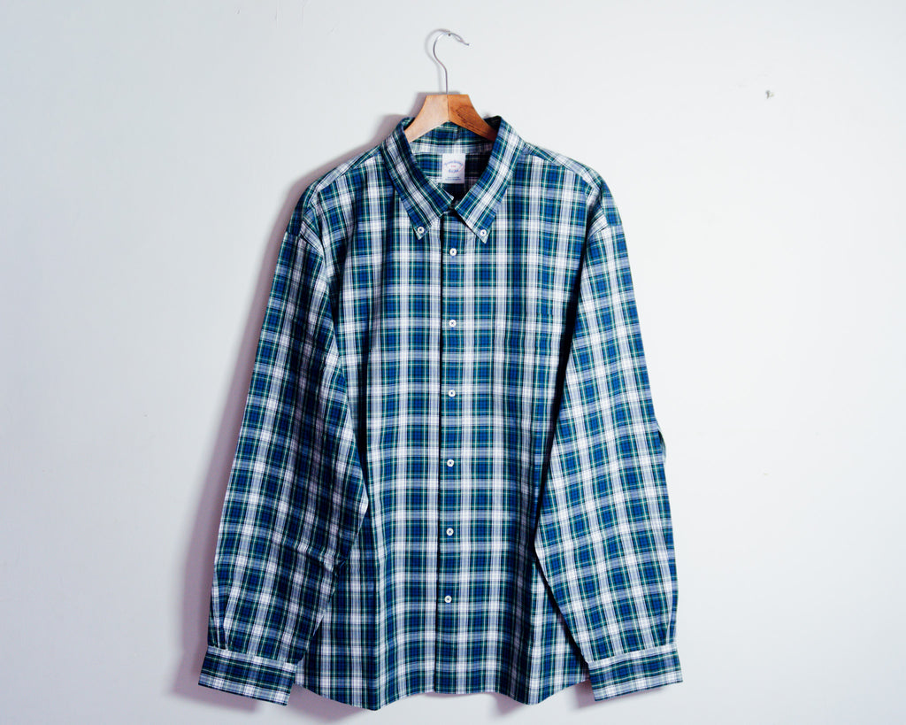 Camisa Brooks Brothers a cuadros azul y verde — Talla XXL