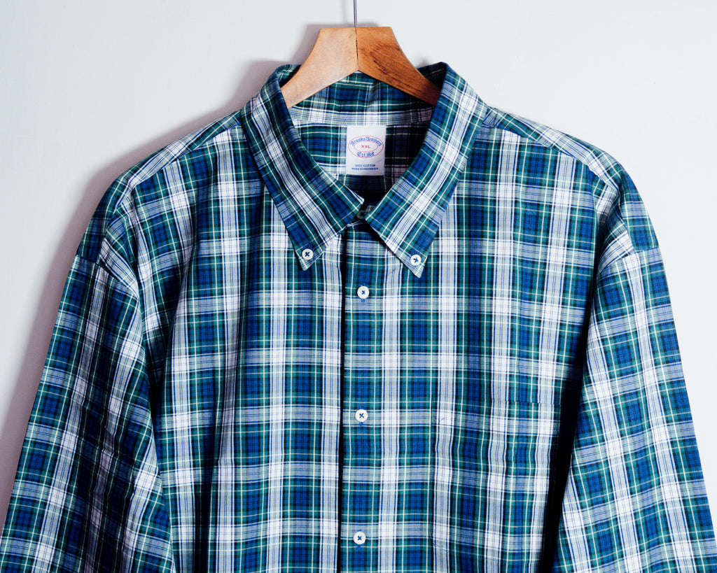 Camisa Brooks Brothers a cuadros azul y verde — Talla XXL