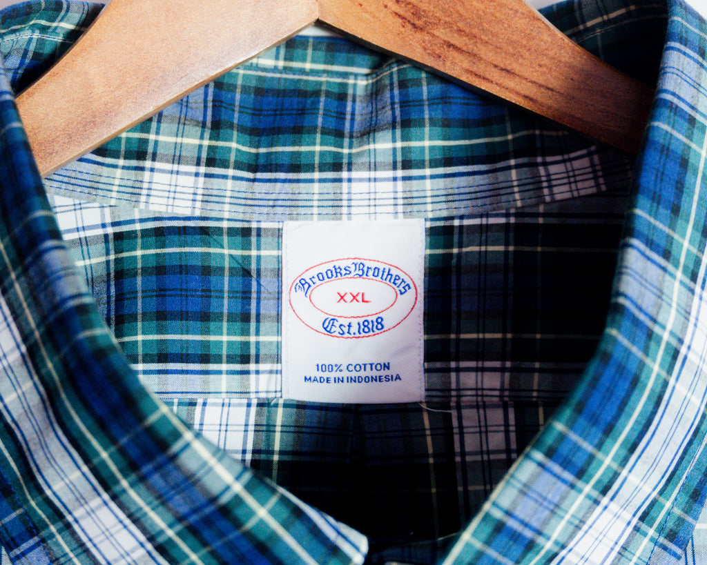 Camisa Brooks Brothers a cuadros azul y verde — Talla XXL