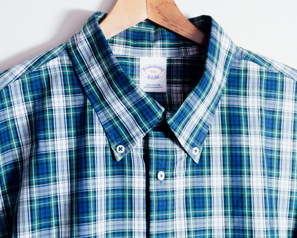 Camisa Brooks Brothers a cuadros azul y verde — Talla XXL