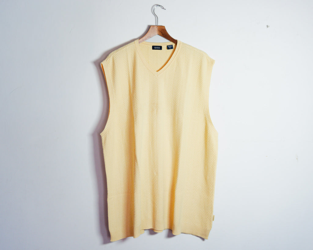 Chaleco IZOD amarillo sin mangas — Talla L, calce amplio