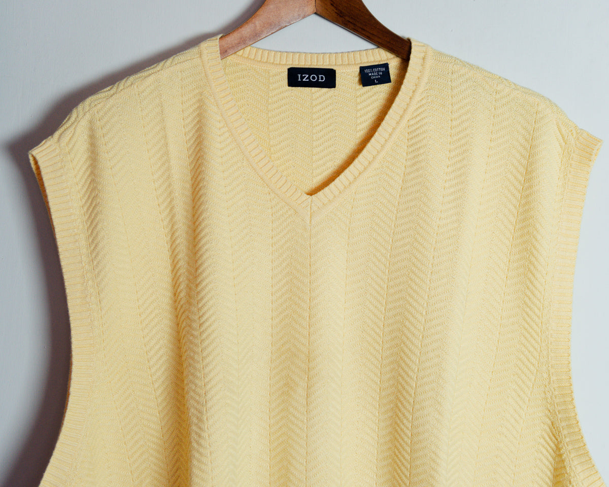 Chaleco IZOD amarillo sin mangas — Talla L, calce amplio