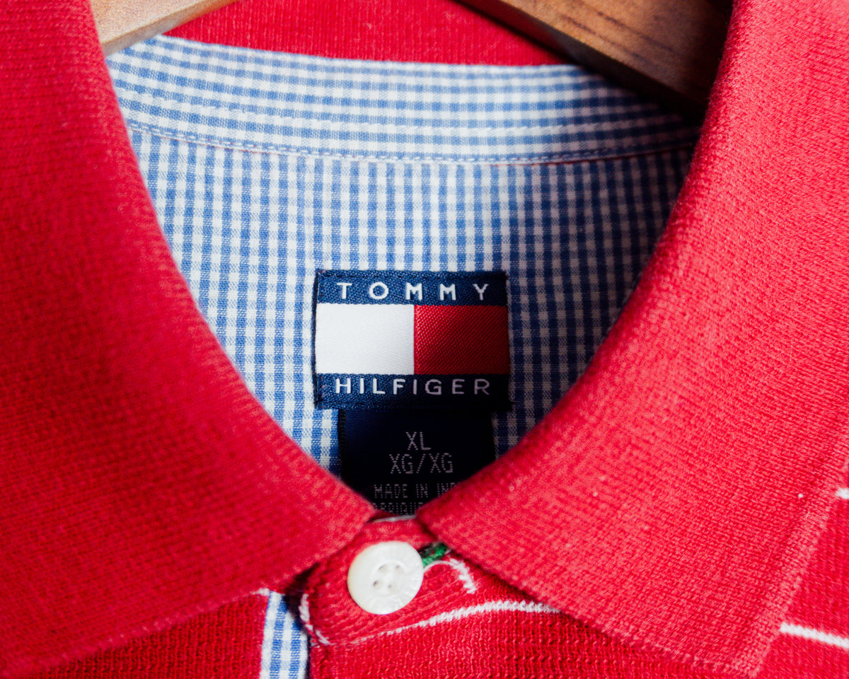 Polera polo Tommy Hilfiger vintage roja a rayas — Talla XL