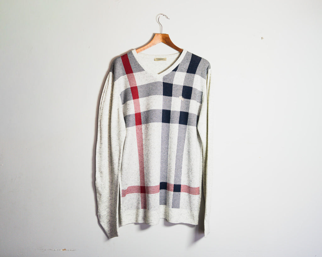 Sweater Burberry London de cuadros — Talla XXL (calce más pequeño)