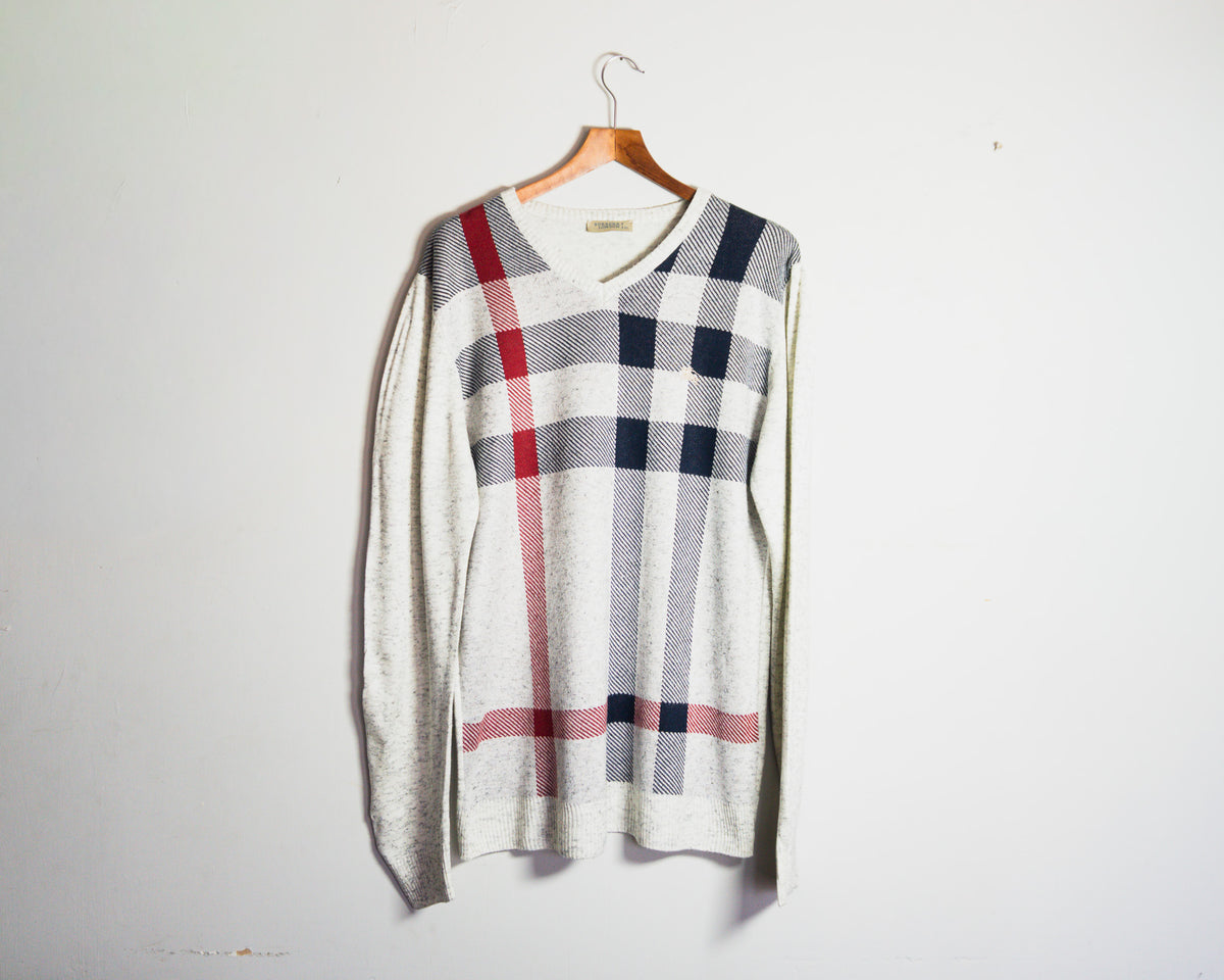 Sweater Burberry London de cuadros — Talla XXL (calce más pequeño)