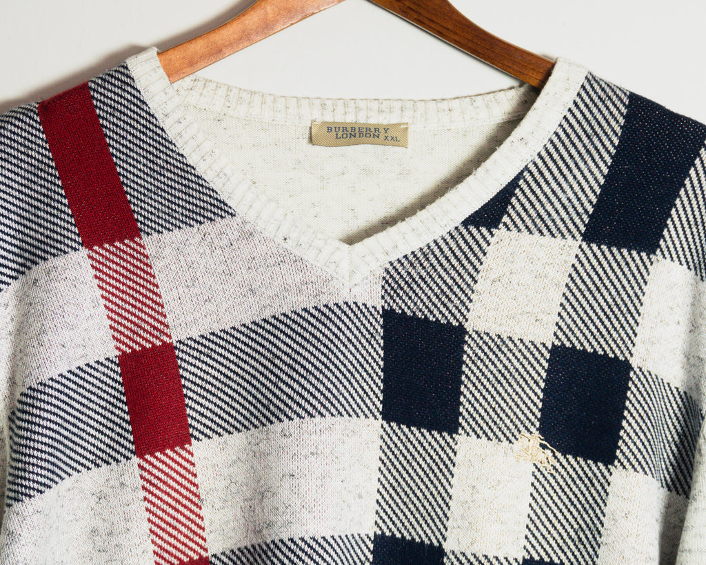 Sweater Burberry London de cuadros — Talla XXL (calce más pequeño)