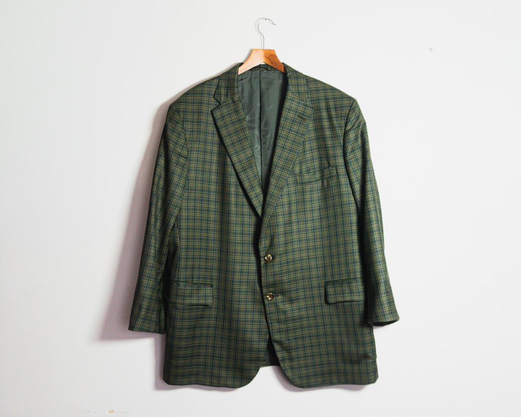 Blazer Tom James de cuadros verdes, tejido Holland & Sherry — Talla aproximada XL
