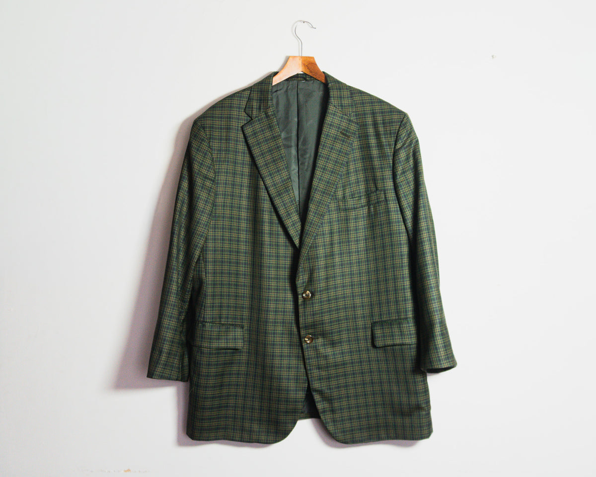 Blazer Tom James de cuadros verdes, tejido Holland & Sherry — Talla aproximada XL