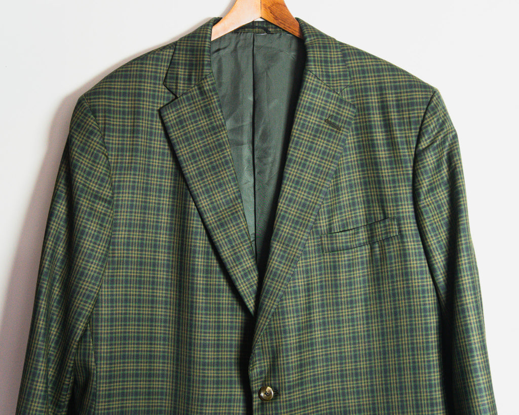Blazer Tom James de cuadros verdes, tejido Holland & Sherry — Talla aproximada XL