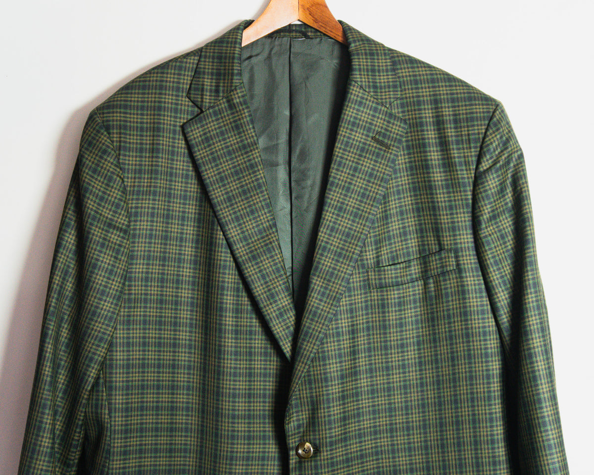 Blazer Tom James de cuadros verdes, tejido Holland & Sherry — Talla aproximada XL