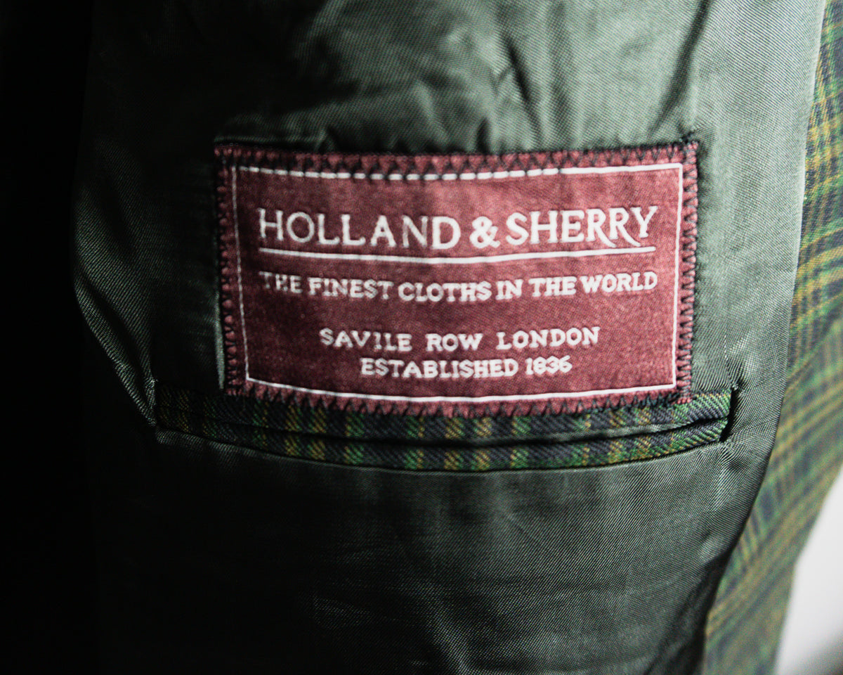Blazer Tom James de cuadros verdes, tejido Holland & Sherry — Talla aproximada XL