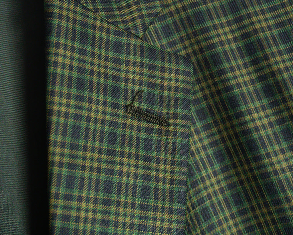 Blazer Tom James de cuadros verdes, tejido Holland & Sherry — Talla aproximada XL