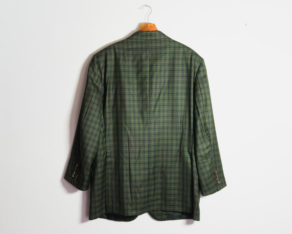 Blazer Tom James de cuadros verdes, tejido Holland & Sherry — Talla aproximada XL