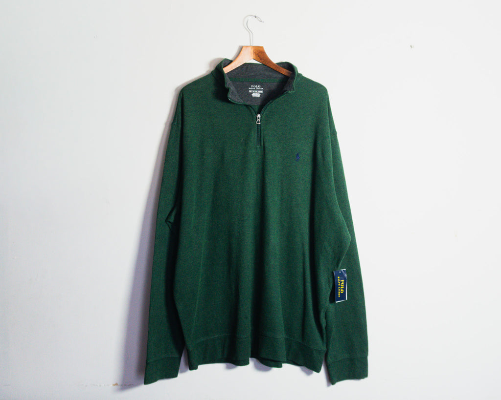 Polerón Polo Ralph Lauren verde con cierre al cuello — Talla XXL
